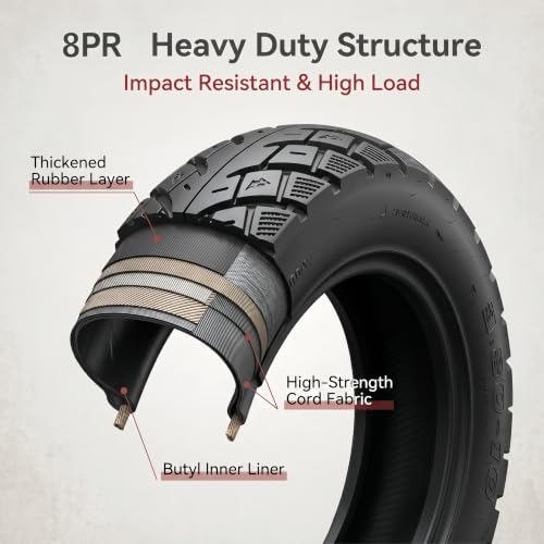 BISHUNCHI 3.50-10 Off-Road Tubeless Scooter Tire - Thickened Anti-Skid 10 Inch Replacement, Variant 1