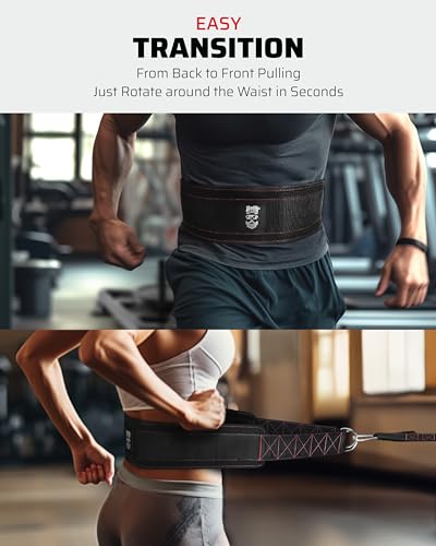 Sled Pulling Belt for Strength Training - 360° Rotation, 2 Straps & 4 Hooks