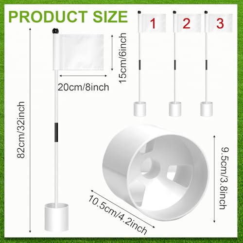Hungdao 3-Piece Golf Flagstick Set for Putting Green - Stylish White Flags/Cups