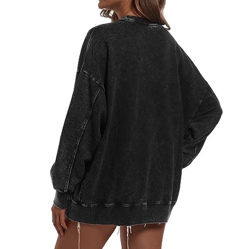 X-Large BINTEHGS Oversized Black Sweatshirt for Women with Pocket & Crew Neck