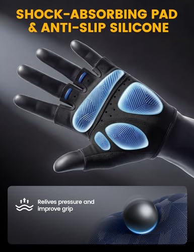 Lamicall Blue Large Bike Gloves for Men & Women - Breathable Shock-Absorbing Cycling Gloves