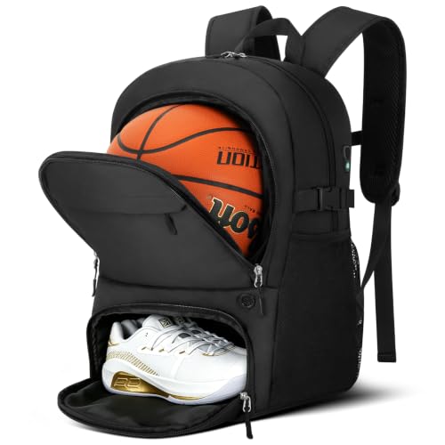 OCKLILY Large Sports Equipment Backpack with Ball & Shoe Compartments - Black, 30L