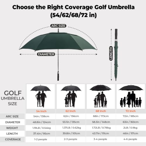Windproof Waterproof Golf Umbrella - 54-72 Inch Auto Open