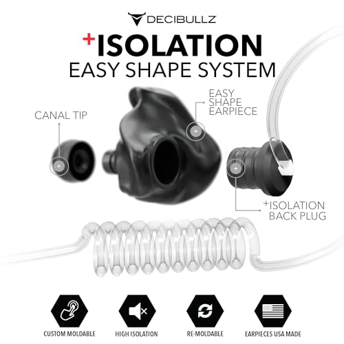 Decibullz Custom Molded Isolation Earpiece for Two-Way Radios, Clear Acoustic Tube Fit