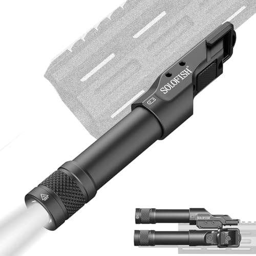 Solofish Aluminum 1450lm Flashlight is Compatible Picatinny/Mlok Rail, with Pressure Pad Switch for Rifle, Weapon Light with Strobe/Momentary, Replaceable Batteries