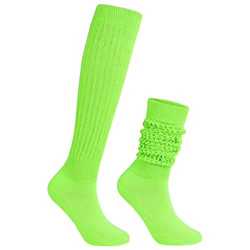 Neon Slouch Socks for Women - 80s 90s Style Knee High Scrunch Socks - Green