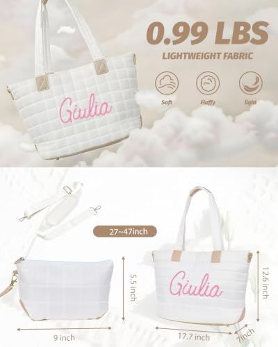 Custom Quilted Puffer Laptop Tote Bag Set with Mini Pouch - Waterproof Nylon