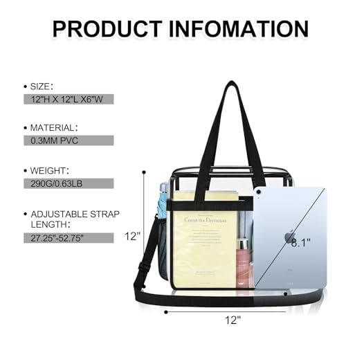 Clear Stadium Tote Bag 12x6x12 - Main Pocket Only Black