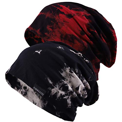 Wimdream Men's Slouchy Beanie Hat Thin Baggy Summer Skull Cap - One Size Black/Claret