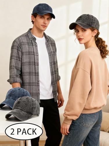 JYNBELSOR 2 Pack Vintage Cotton Baseball Caps for Men Women - Black & Navy Adjustable Low Profile Dad Hats