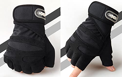 Workout Gloves with Wrist Wraps for Men - Black, Large