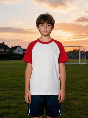 Silenroar Boys Baseball T-Shirt Raglan Short Sleeve Tee 10-12 Years Red & White