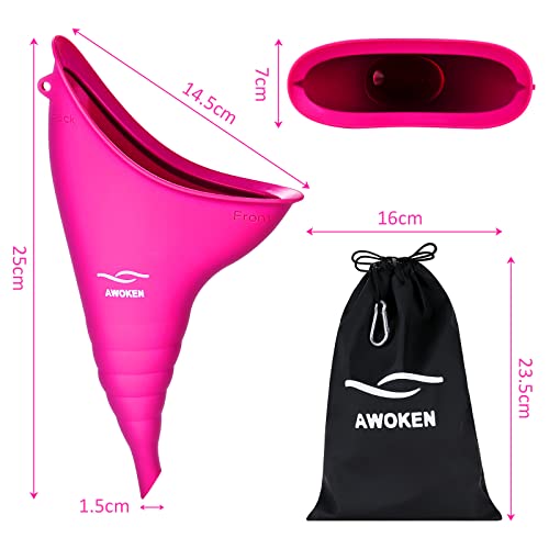 AWOKEN Rose Red Female Urination Device - Silicone Standing Pee Funnel for Women, Reusable Camping/Hiking