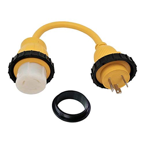 Yellow Shore Power Adapter Cord RV 30A 125V L5-30P to Marine Twist Lock SS1-50R 50A