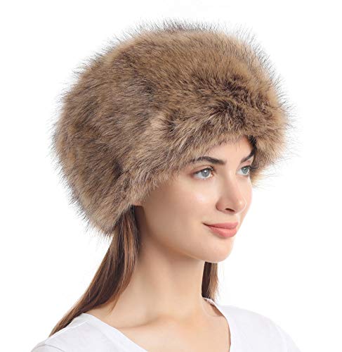 LA CARRIE Women's Faux Fur Winter Hat One Size Russian Cossack Style White Warm Cap