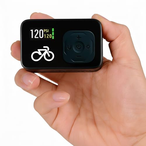 Mini Electric Bike Pump with Digital Gauge, 120 PSI, Auto Shutoff, USB-C, Presta & Schrader Compatible