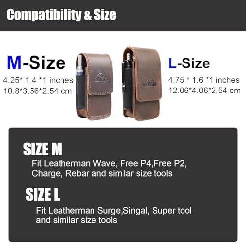 Topstache Large Darkbrown Leather Multitool Sheath for EDC Belt Organizer for Leatherman & Gerber