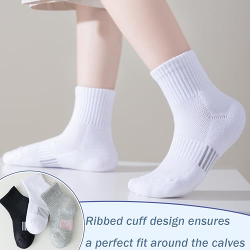 Kids White Cotton Cushioned Ankle Athletic Socks 6 Pairs, 10-14 Years