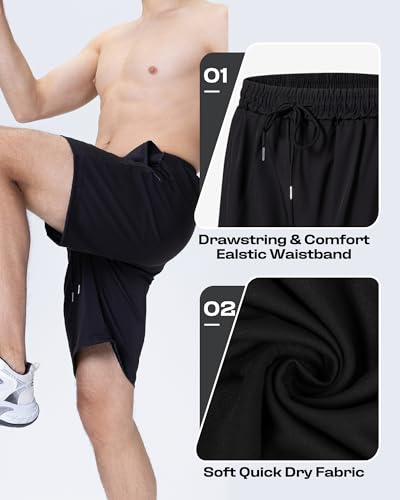 JWJ Mens Athletic Gym Shorts 3 Pack - Large Black / Dark Grey / Army, Quick Dry with Zipper Pockets