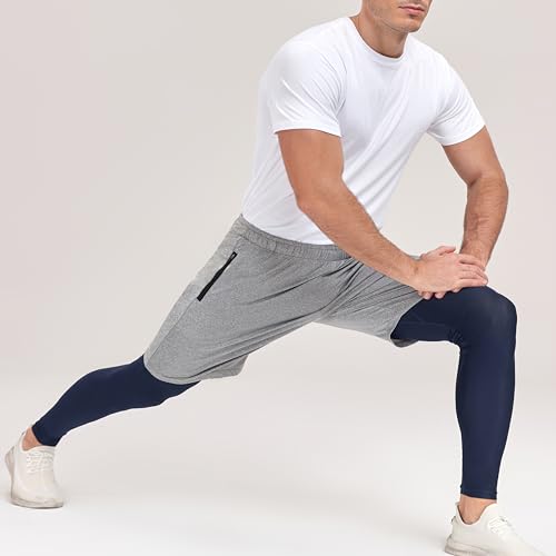Men's Compression Leggings - Base Layer Running Gym Pants 29" Inseam - Navy Blue