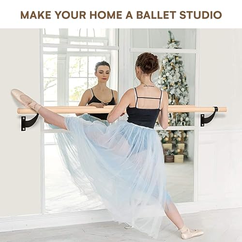 Flybold Wall-Mounted Ballet Barre with Turning Board - 4ft Wooden Dance Equipment