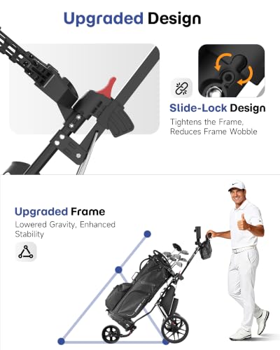 Lightweight 3-Wheel Golf Push Cart with Foot Brake - Black