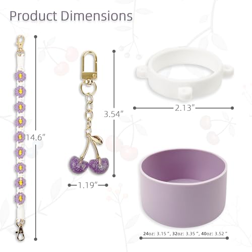 Silicone Boot & Handle Strap Set with Cherry Charm for Owala 40 oz - Purple
