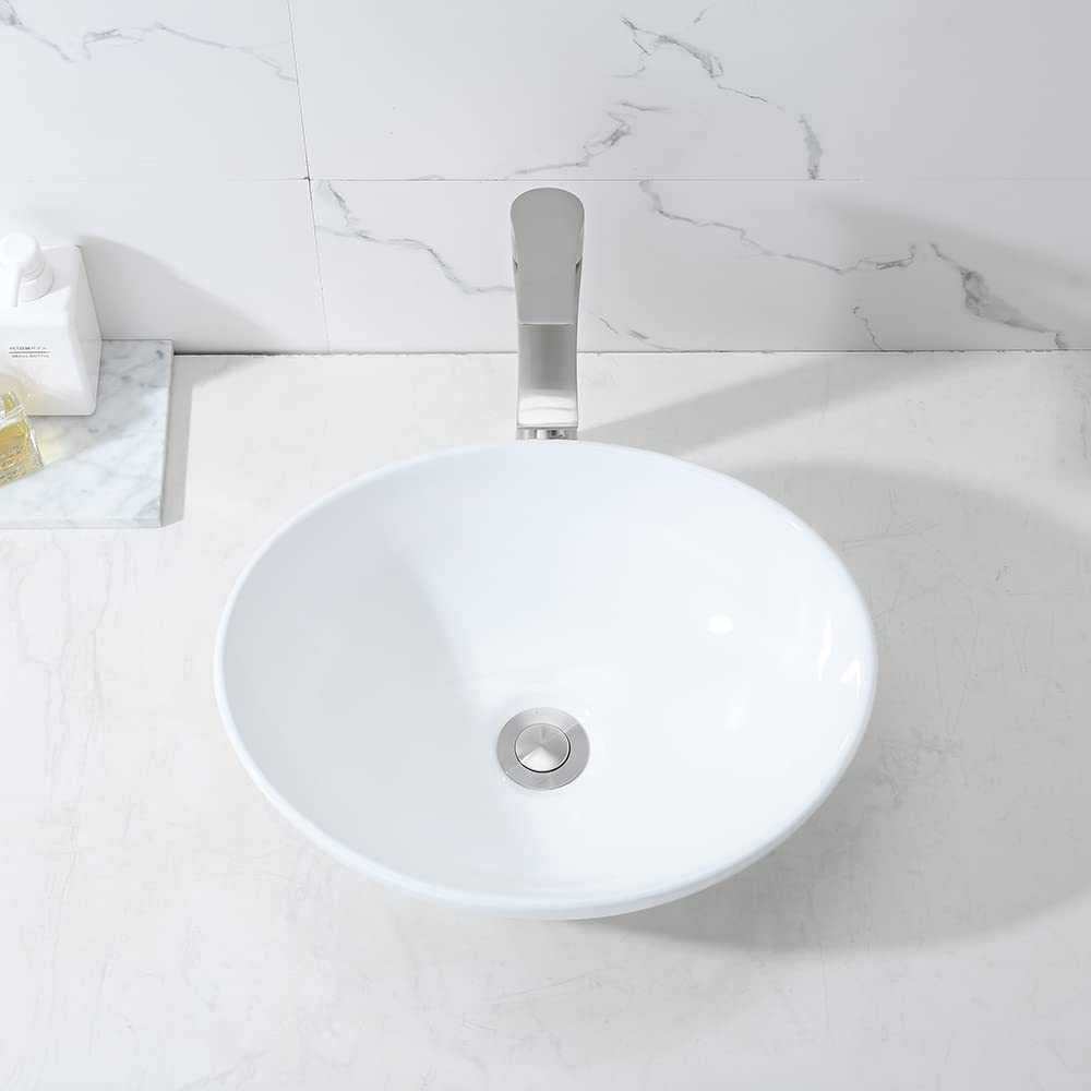 Oval Vessel Sink with Faucet and Drain Combo -Bokaiya 16x13 White Bathroom Sink Above Counter Oval Sink Porcelain Ceramic Vessel Sink Art Basin