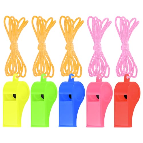 5-Piece Loud Plastic Emergency Whistle Set with Lanyards - Colorful