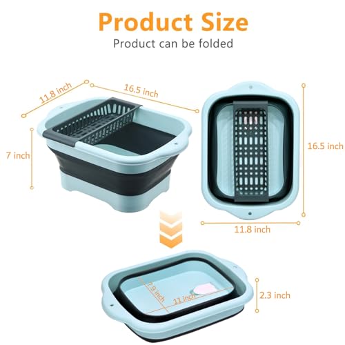 WMKJDS 11L Green Collapsible Dish Basin with Drain Plug - Portable Outdoor Sink