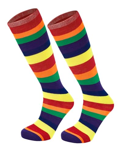 Kids Athletic Soccer Socks - Knee High Rainbow, 9-12 Years