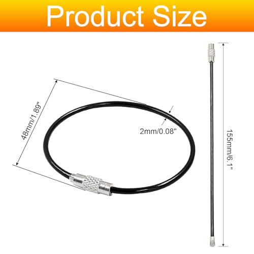Stainless Steel Wire Keychains - 6 Inch - 100 Pack - Black