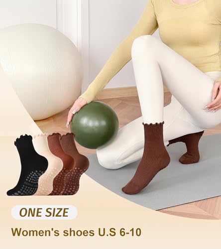 Non-Slip Ruffle Grip Socks for Women - 4 Pairs Multicolor