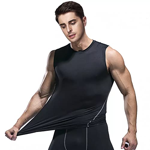 Odoland 5 Pack X-Large Black Dry Fit Base Layer Tank Top – Sleeveless Athletic Shirts