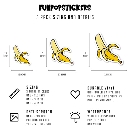 Banana Stickers - 3 Pack of 2.5, 3 & 4 Inch Vinyl Decals