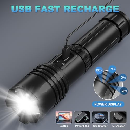 Rechargeable LED Flashlights High Lumen,99,000 Lumens Super Bright Flashlight,Powerful Flash Light 5 Modes for Outdoor Emergency Hiking Camping