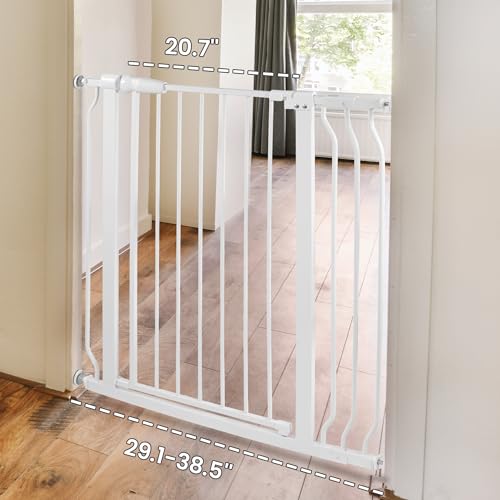 ELEVON Baby Gate for Stairs Doorways, Safety Pet Gate with Auto-Close/Hold-Open Features, Fits Openings 29.1¡± to 38.5¡±, 30¡± Tall, Easy Pressure Mounted Walk Through Baby Dog Gate, White