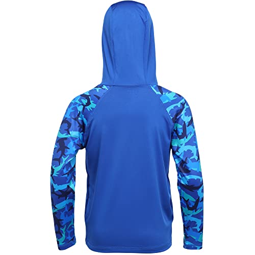 Boys Rash Guard Swim Hoodie - Long Sleeve Sun Shirt, Large Sapphire