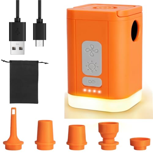 Orange Cordless Electric Vacuum Pump for Storage Bags Travel Pump with Nozzle & Light