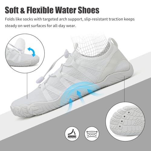 ZiITOP Quick Dry Water Shoes Women Men - Barefoot Pool & Beach Slip-ons, 9.5 Women / 8.5 Men, White-83