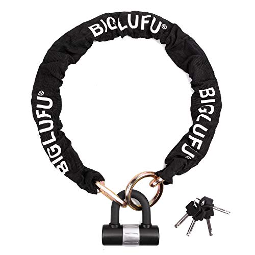 BIGLUFU 3.3ft Heavy Duty Motorcycle Chain Lock with 16mm U Lock, 10mm Chain, 4 Keys, Gold