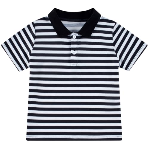 Boys Striped Polo T-Shirt - Short Sleeve, 5-6 Years, Black