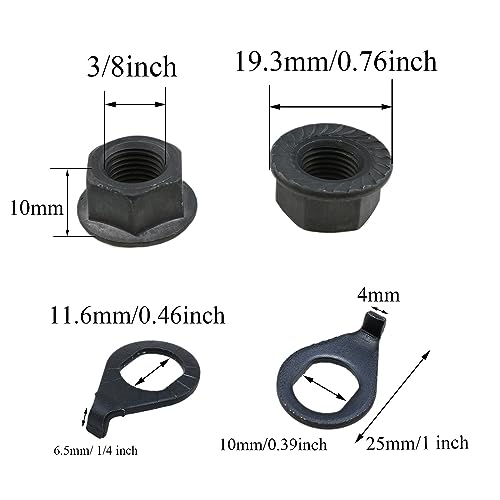 3/8 Inch Bicycle Wheel Axle Nut and Safety Washer Kit - 8 Pieces