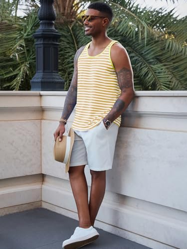 Men's Casual Striped Workout Tank Top - Large Yellow