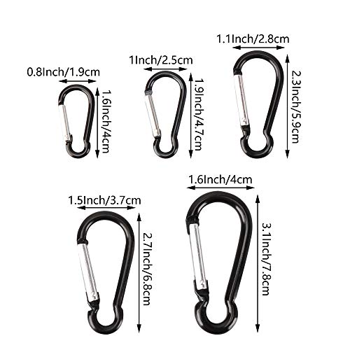 Aluminum Carabiner Clip 1.6 Inch - 10 Pack Black Snap Hook