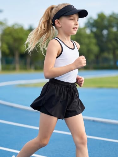 Girls Butterfly Shorts with Pocket - 2-in-1 Flowy Skorts for 10-11Y Black