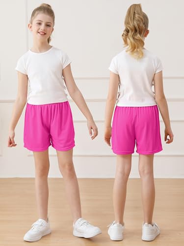 Resinta Youth Athletic Mesh Shorts for Kids - Basketball & Soccer Gymwear, Black/Gray/Pink, 6-7 Years