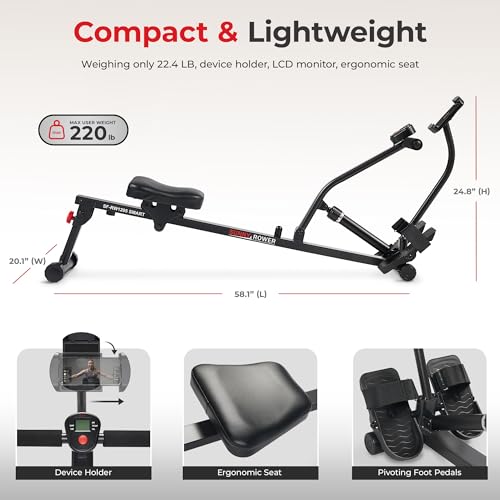 Compact Hydraulic Rower with 12-Level Resistance - Smart