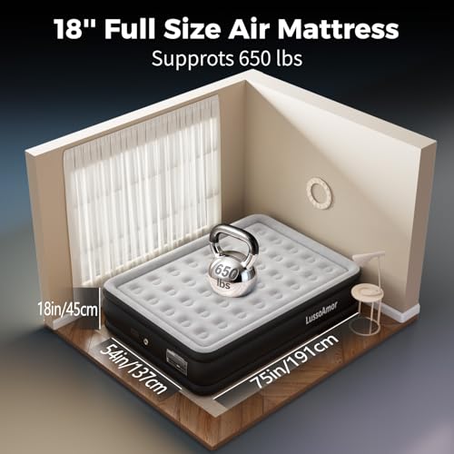Portable Full Size Air Mattress with Built-in Pump, Leak-Proof PVC, 650lbs Capacity