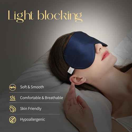Adjustable 100% Mulberry Silk Sleep Mask - Navy Blue
